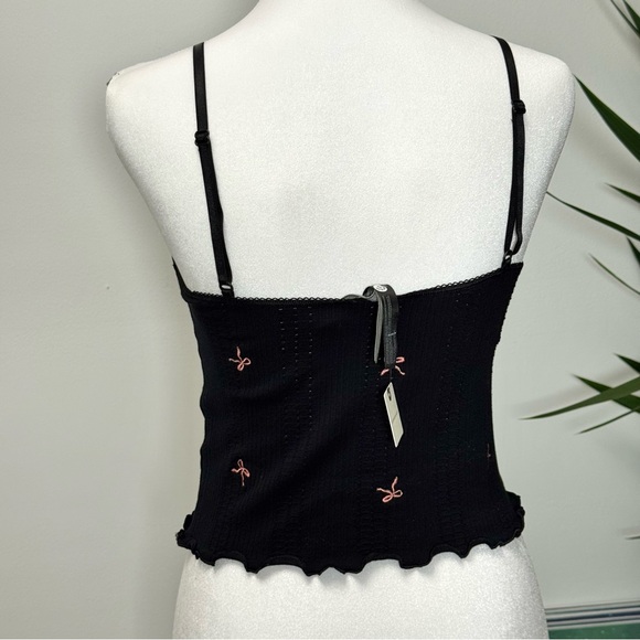 Anthropologie LyreBird Pink Bow Pointelle Longline Bra L/XL NWT Coquette - Picture 8 of 8